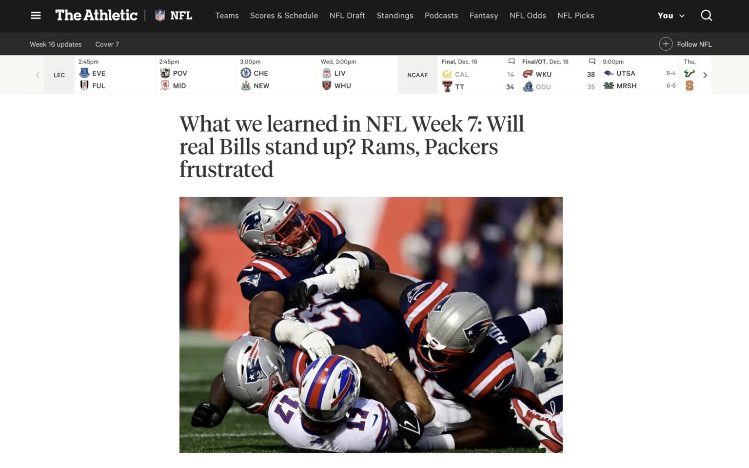The Athletic homepage